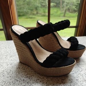 SCHUTZ Black and Tan Wedge Sandals